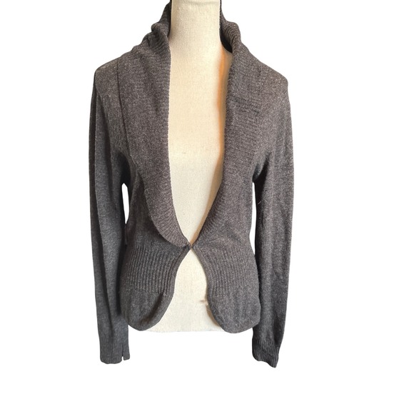 Royalty Women's Gray Silk Angora Blend Cardigan Sweater Shawl Collar Knit Medium - Picture 1 of 11